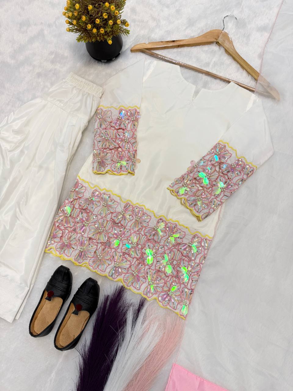 Miniature Pearl Silk Festive Kurta